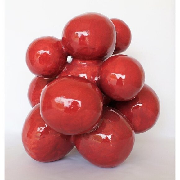 Modern Ceramic Sculpture Handmade Red Grapefruit Organic Shape Decorative Piece - Picture 6 of 13